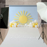 Aperturee - Aperturee Blue Wall Sun Balloons Cake Smash Sweep Backdrop